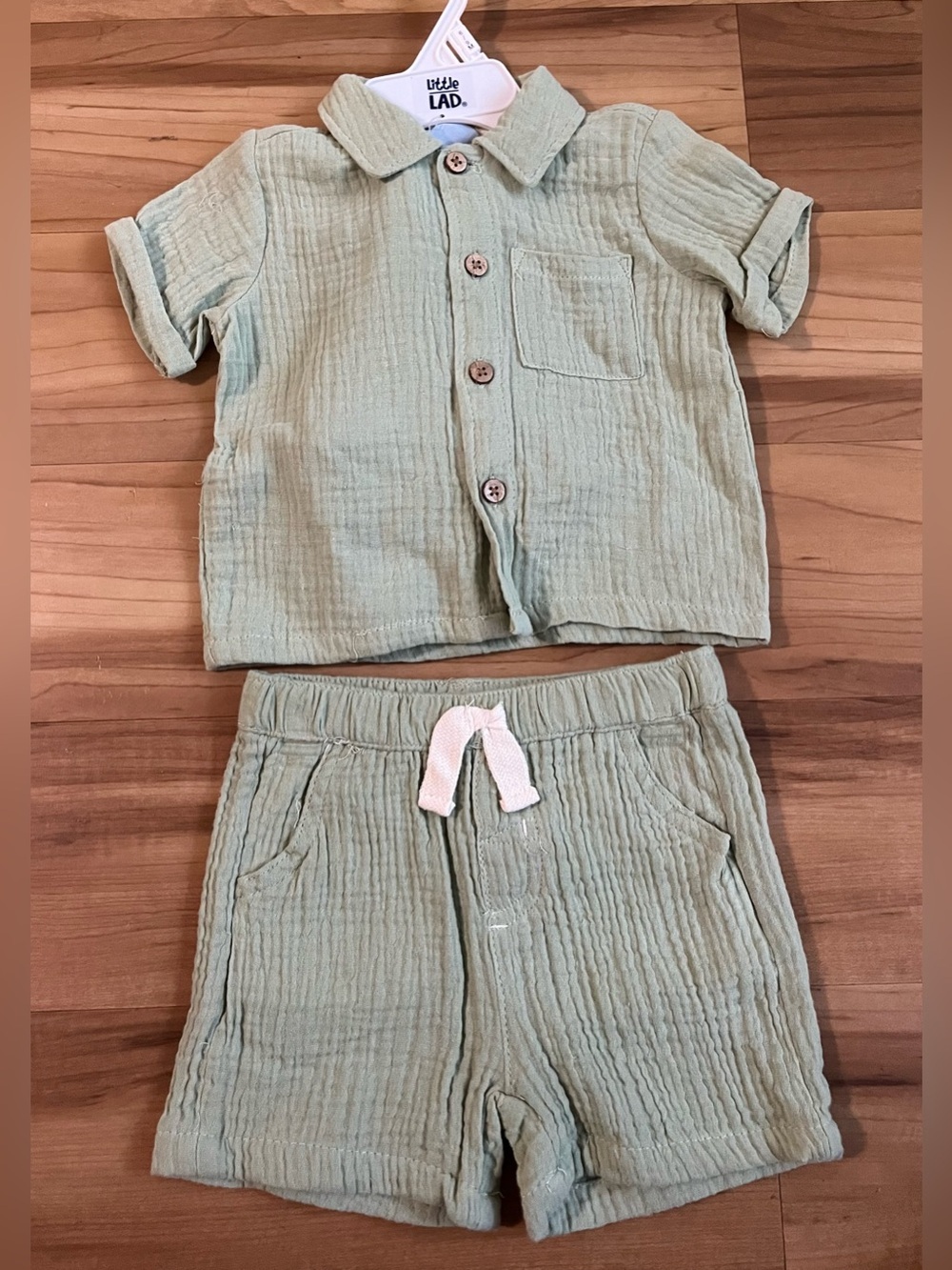 Little Lad 3 Piece Sage Green Cotton Set 6/9M NWOT - Picture 9 of 10